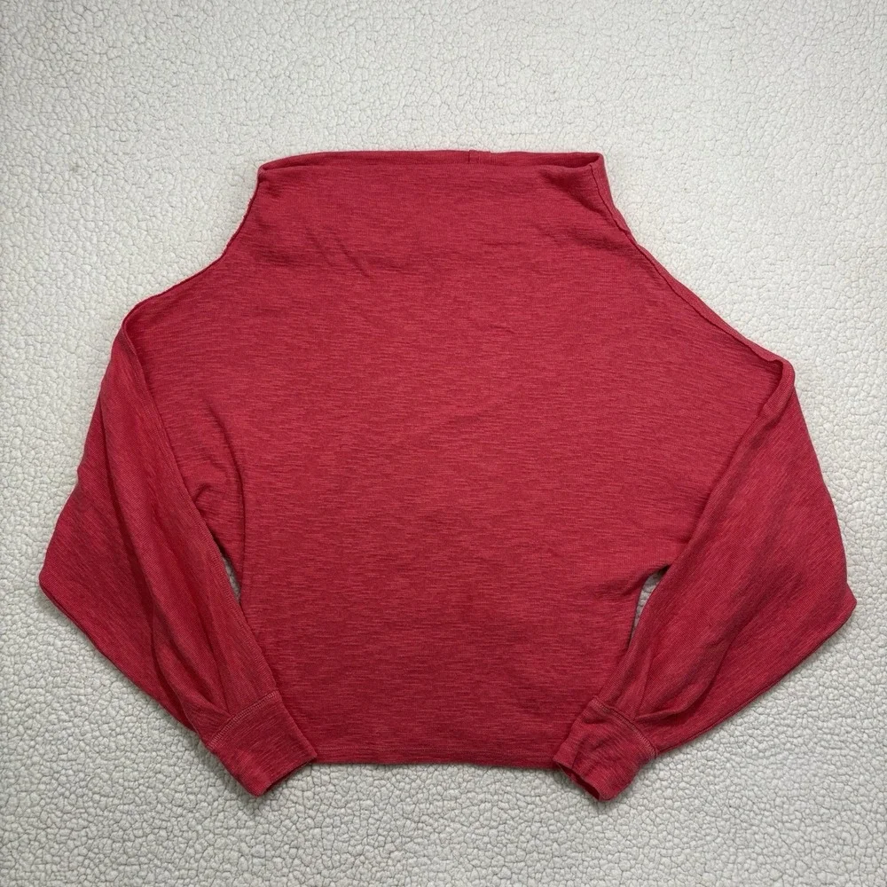 We The Free FP Pink Knit Mockneck Sweater Oversized Thermal Pullover Size S Cowl